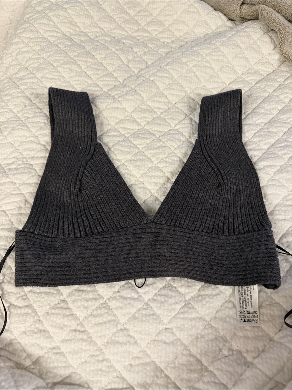 Zara NWOT Ribbed V-Neck Knit Bralette - Dark Grey
